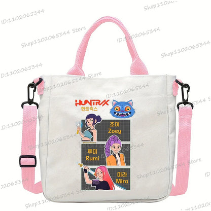 Y2K Anime Cartoon Print Women Canvas Strap Shoulder Bag Fashion Cartoon Anime Crossbody Bags Student Teenage Handbags