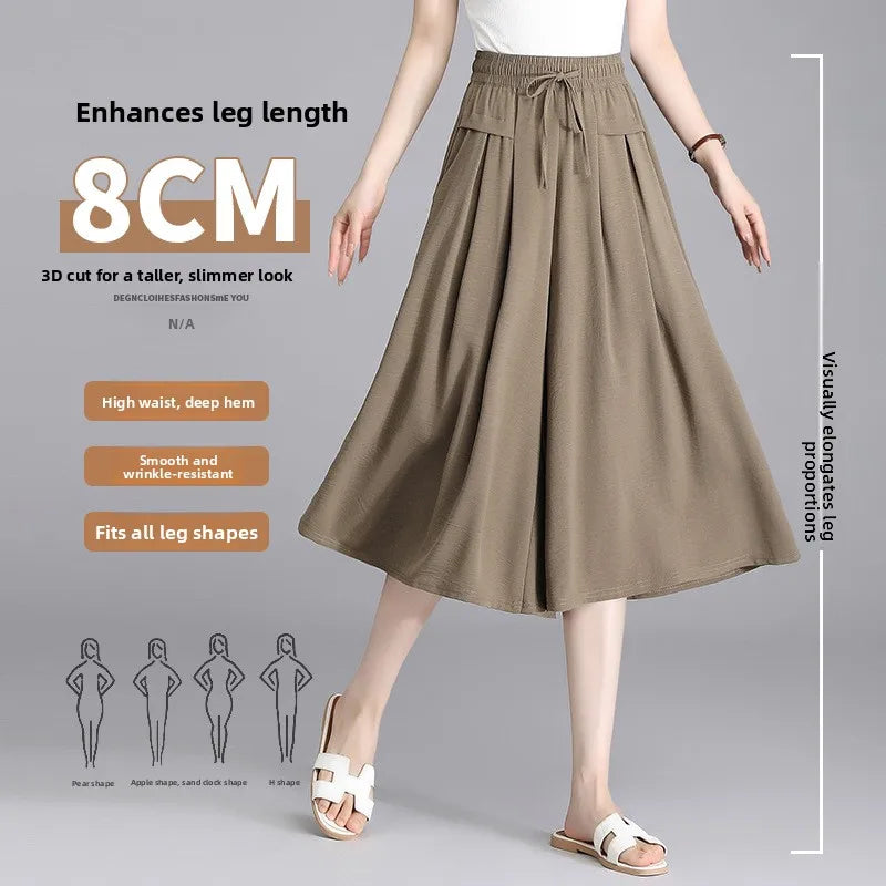 High Waist Wide Leg Seven-Foot Pants Women's Summer 2026 New Style Loose Comfortable Casual Trousers Skirt Pants