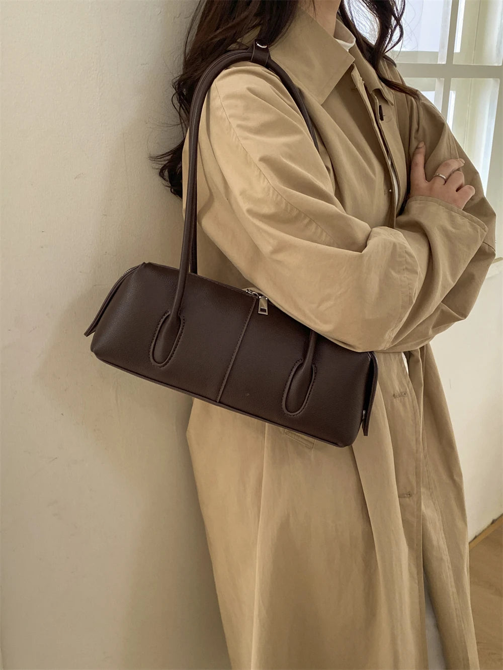 MOODS Retro Underarm Shoulder Bags For Women PU Leather Pure Color Commute Satchel Bag 2025 Winter New Luxury Designer Handbags
