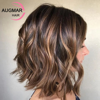 Short Wavy Blonde Highlight Wig Human Hair Wigs Ombre 13x4 Brown Lace Front Wig Brazilian Full Lace Wig 13x6 HD Lace Frontal Wig