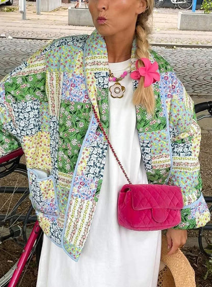Women's Cotton Jacket Autumn And Winter New Floral Patterns Cardigan Cotton Jacket Elegant Ladies Street Shoot Women's
