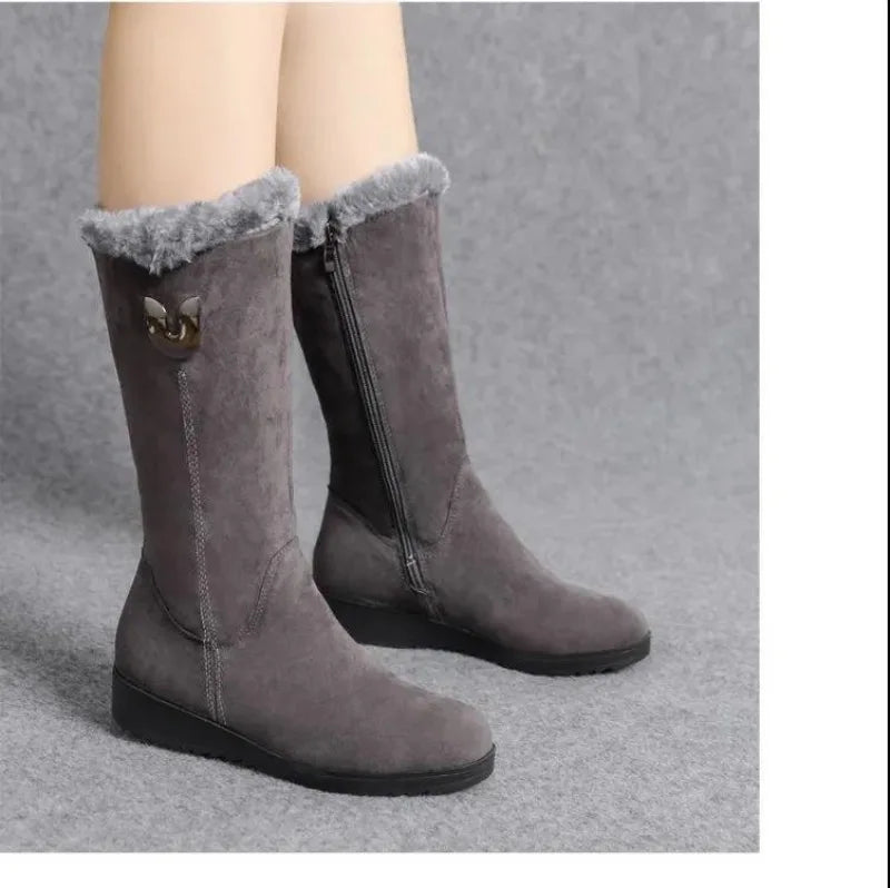 2025 New Women's Boots Fashion Mid-calf Boots Plush Warm Snow Boot Wedge Platform Boots for Women Winter Cotton Boot Botas Mujer