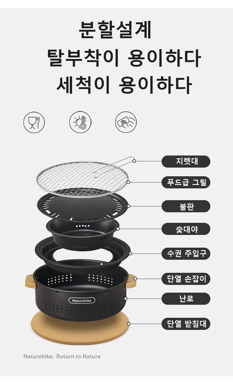 Naturehike Cool Camping Gear Outdoor Barbecue Griddle Round Tabletop Barbecue Grill Portable Carbon Stove Charcoal Grill Stove