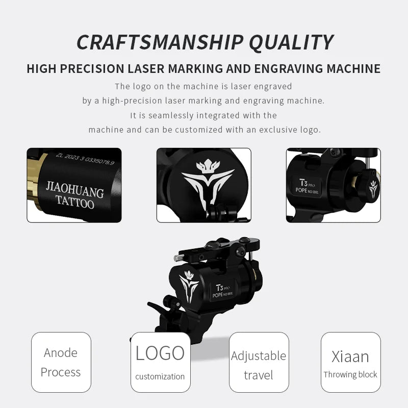 POPEIRONS Brand T3Pro Rotary Tattoo machine Adjustable Stroke 2225 Powerful Motor tattoo gun