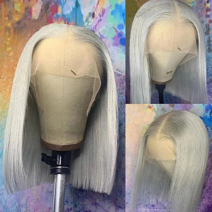 Soft Hair13x4 Straight Synthetic Lace Front Wig for Women Ombre Platinum Blonde Ash Roots Glueless Heat Resistant Fiber Hair Wig