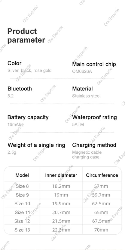 Smart Ring with Display Screen and Touch for Men Women, Health and Sleep Monitor, 5ATM Waterproof, Multi-sport Mode, Smartring
