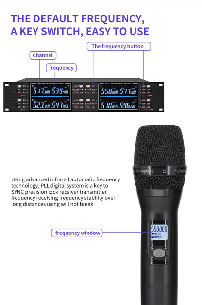 Professional wireless microphone high-frequency, handheld karaoke lavalier microphone, 8-channel stage performance