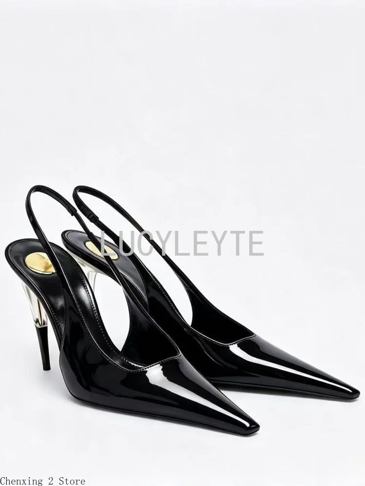 Women Satin Pointed‑Toe Stiletto Pumps with Clear Heel, Elegant Back Strap Dress Heels for Formal Dating Club Occasions