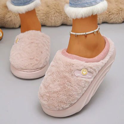 Thick Sole Plush Winter Slippers for Women Indoor House Chunky Platform Fluffy Slippers Woman Non Slip Warm Couples Cotton Shoes