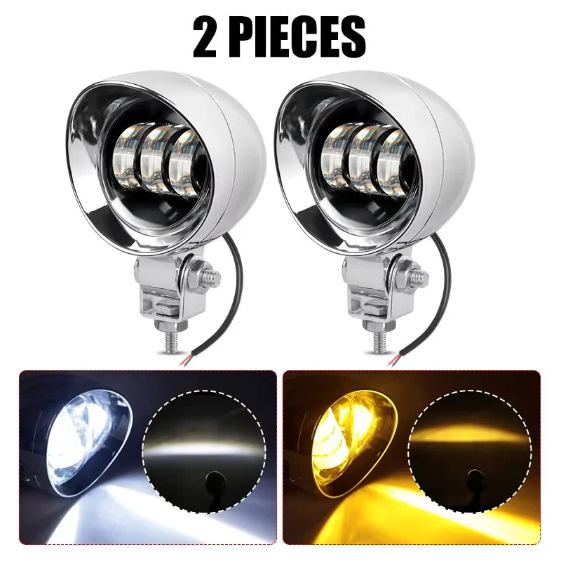 Motorcycle LED Spot Driving Light Dual Color Headlight Auxiliary Spotlight Lamp ATV Scooter Moto Fog Light for Honda Kawasaki