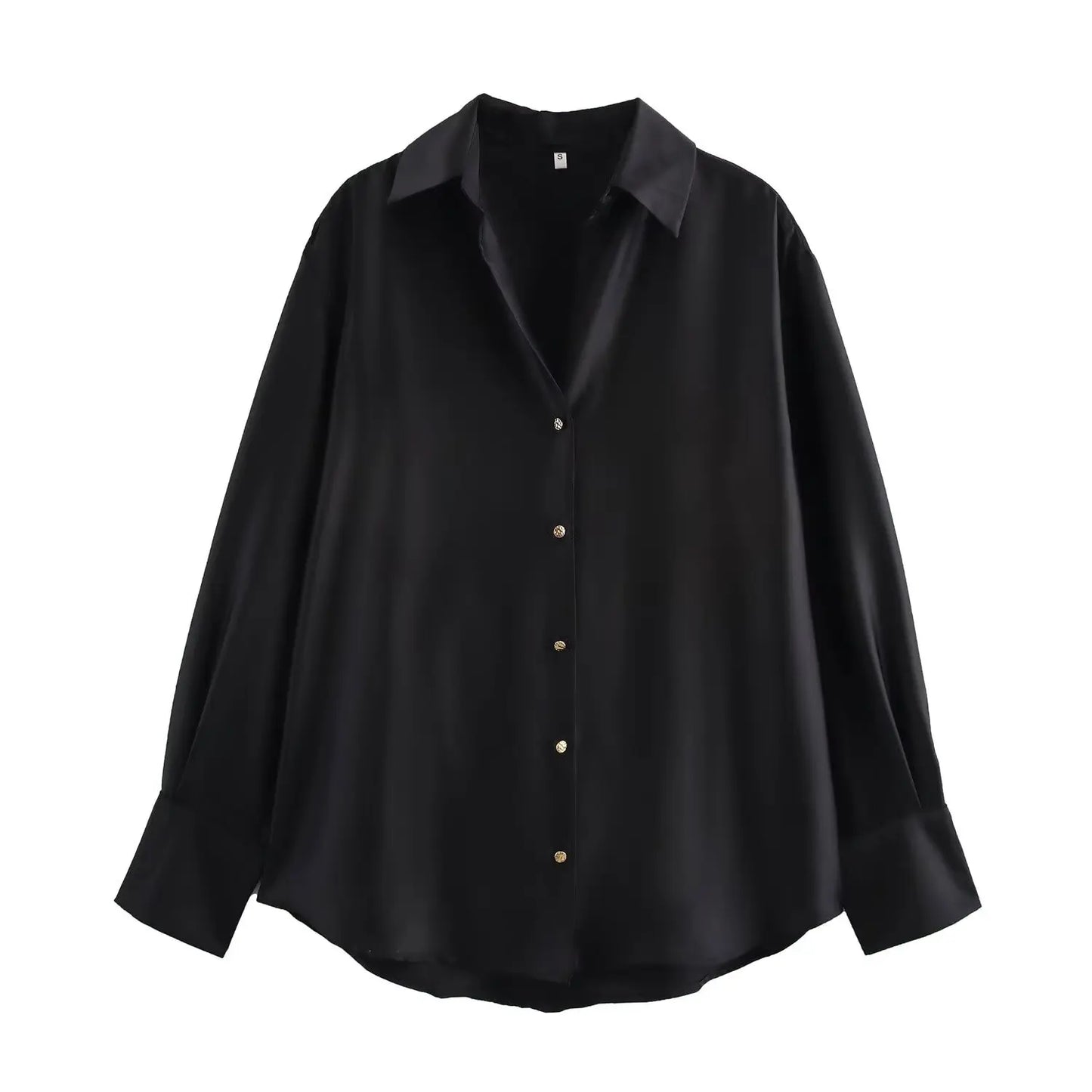 DUOPERI Women Fashion Satin Brown Blouse Lapel Neck Long Sleeves Vintage Female Chic Lady Shirts