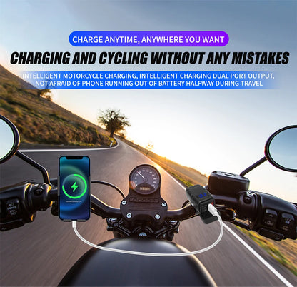 1x Motorcycle Dual USB Socket QC3.0 Fast Charger 60W Handle Style with Switch Voltmeter Waterproof 12V Power Supply Adapter Kit