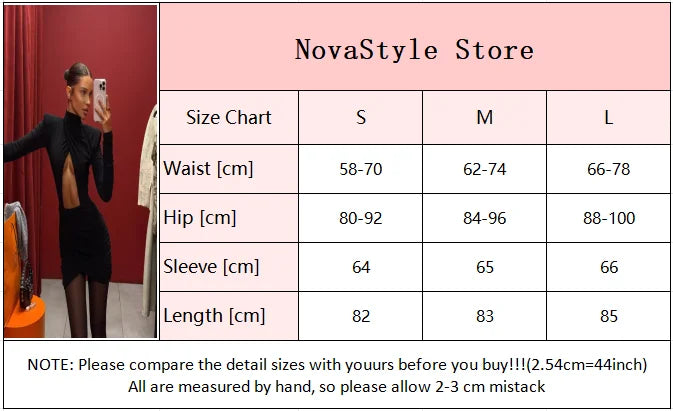Sexy Hollow-out Pleated Mini Dress Women Fashion Solid Half High Collar Long Sleeve Slim Dresses 2025 Lady Party Club Robes