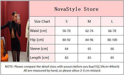 Sexy Hollow-out Pleated Mini Dress Women Fashion Solid Half High Collar Long Sleeve Slim Dresses 2025 Lady Party Club Robes