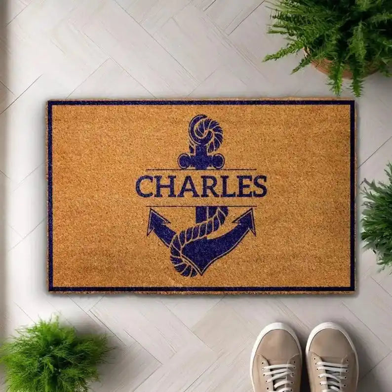 Personalized Anchor With Name Doormat Custom Family Name Welcome Mat Nautical Door Mats Boat Owner Floor Outdoor Bathroom Rugs