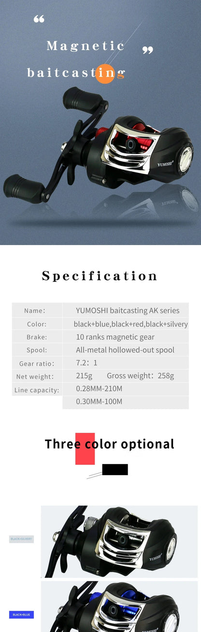 Bait Casting Reel Magnetic Brake System Reel 10KG Max Drag 7.2:1 High Speed Fishing Reel Fishing Accessories Metal Fishing Wheel