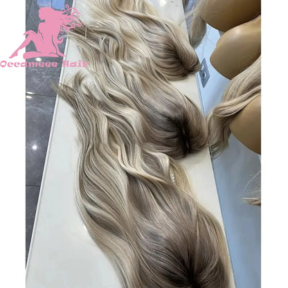 Ash Blonde Human Hair Wig Dark Roots Transparent Lace Frontal Human Hair Wigs 13x4 Lace Front Wigs with Baby Hair Pre Plucked Na