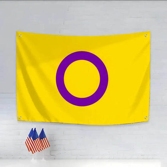 LGBTQ Intersex Pride Flags Daily four rings hanging no edging for indoor use and outdoor decor easy hanging