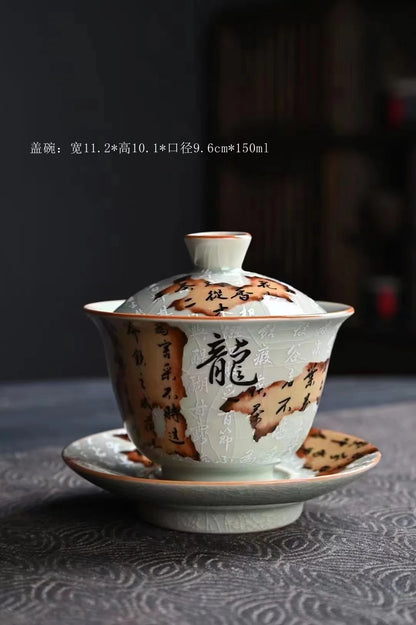Vintage Teapot Ceramic Dragon Tea Kettles Home Office Kungfu Teaware Cups Set Chinese Tea Infuser Handmade Teacups