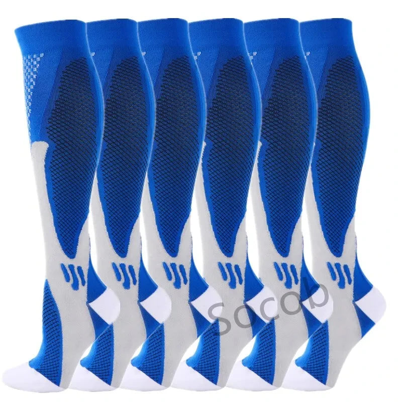 3/6/7 Pairs Compression Socks Women Medical Edema Running Socks Men Knee Length Cycling Socks  Football Basketball Outdoor trave