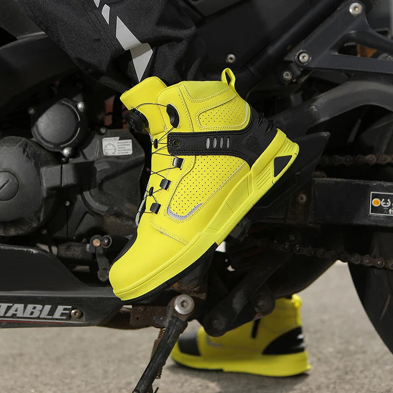 Cowhide Motorcycle Boots Men Leather Breathable Anti Slip Motorbike Cycling Shoes High Quality Men's Motocross Protective Boot
