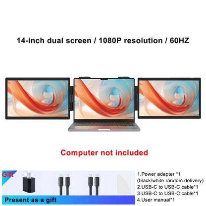Laptop Screen Extender 14" 1080P Portable Triple Monitor with 270° Automatic Rotation for Wins Mac Dex XBOX Switch Steam Decks