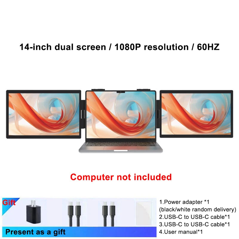 14" Triple Portable Monitor 1080P IPS Dual Display with Rotation Kickstand Laptop Screen Extender for Mac Wins Switch Decks