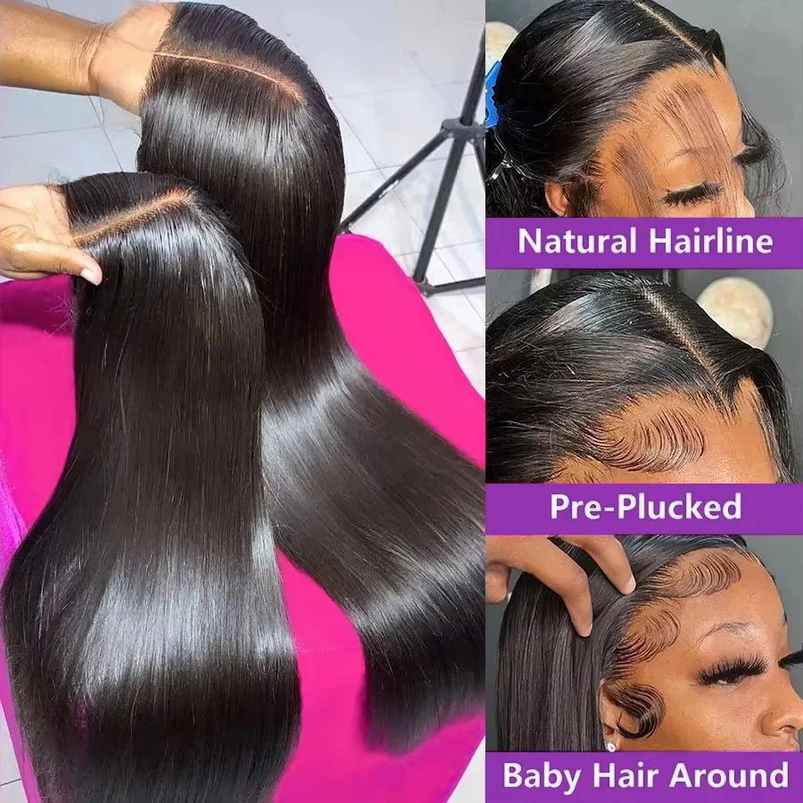 300% 13x6 HD Lace Frontal Wig 100% Raw Human Hair Straight Lace Front Wig 30 36 Inch 5x5 HD Lace Glueless Wig No Glue Human Hair