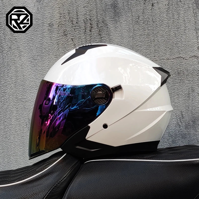 ORZ Motorcycle Helmet Half Face Double Lens Moto Four Seasons Men Women Street Fashion Helmet Capacete De Moto Safety