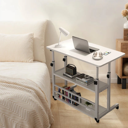 Multi-Layer Standing Desk Height Adjustable Wooden Computer Desk Workstation Work Table Bedside Table for Home Office