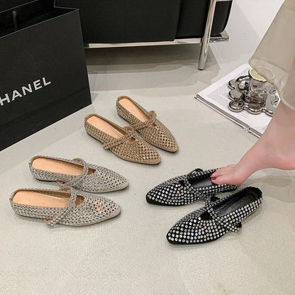 Crystal Women's Pointed Toe Slippers Luxury Flats Sandals Casual Mules Shoes Cozy New Trend Slides Fashion Dress Mujer Zapatos