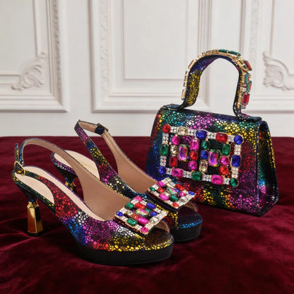 Fashion Party Shoes and Bag Match for Women Luxury Italian Shoes and Bag Set for Women Rhinestone Sexy Wedding Party Sandals