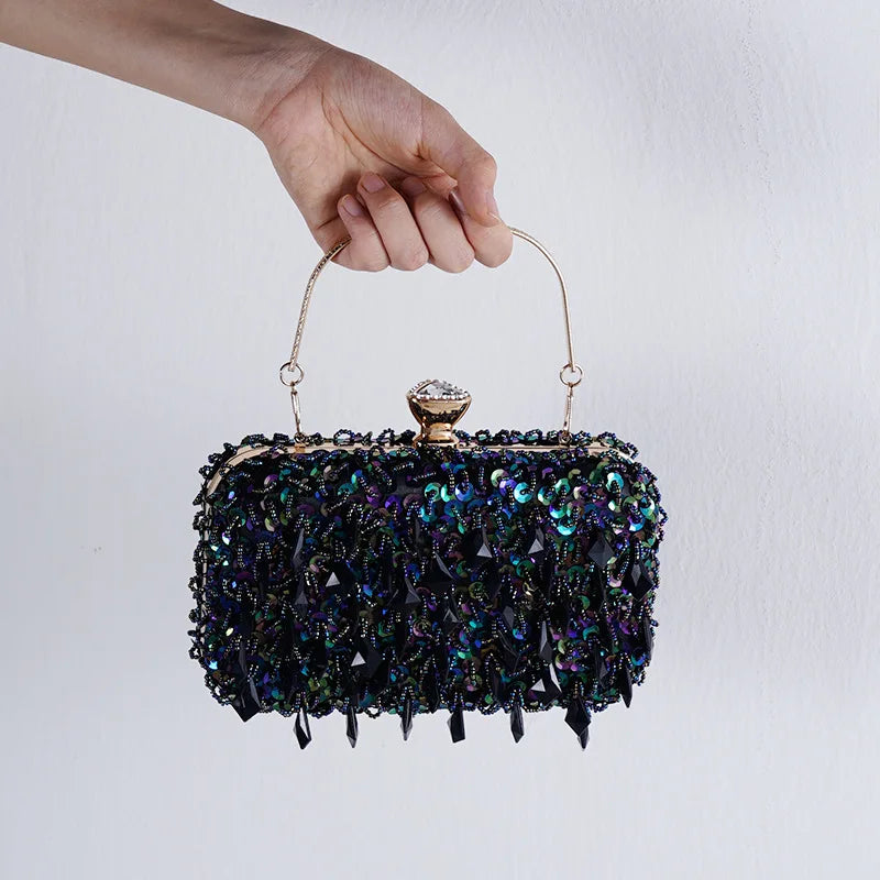 2022 New Women's Evening Bags Fashion Luxury Sequin Beaded Banquet Handbags Clutches Ladies Chain Small Shoulder Bag Purses
