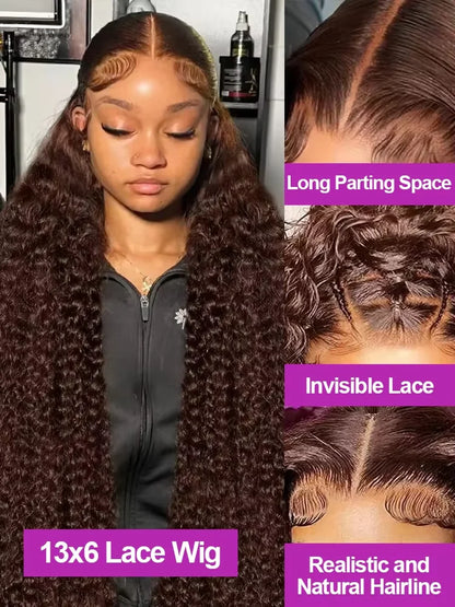 13X4 Chocolate Brown Lace Front Wigs Brazilian 13X6 Hd Lace Frontal Wig 100% Brown Curly Human Hair Pre Plucked Wigs For Women