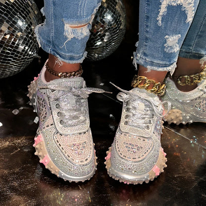 Women's Sport Shoes Crystal Sneakers Casual Flats Platform Shoes Woman 2025 Designer Brand Hiking Running Shoes Mujer