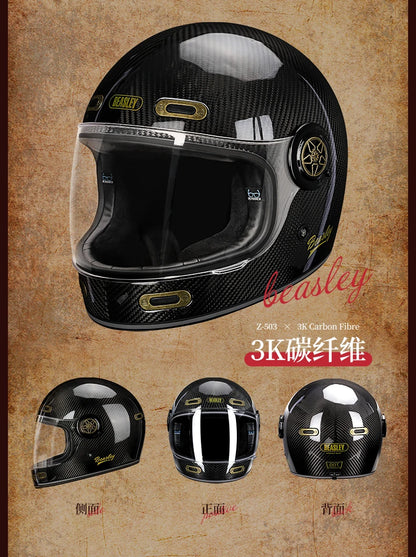 BEASLEY Retro Helmet Men's Women's Cruise Motorcycle Fiberglass Full Helmet Carbon Fiber Motorcycle Helmet DOT Certification
