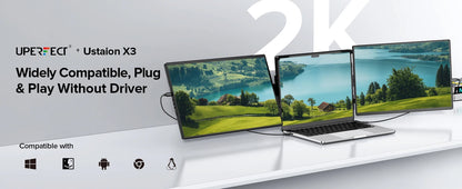 UPERFECT 14" 2K Triple Portable Monitor 2240x1400 QHD IPS Dual Display with Rotation Kickstand Laptop Screen Extender for MacOS