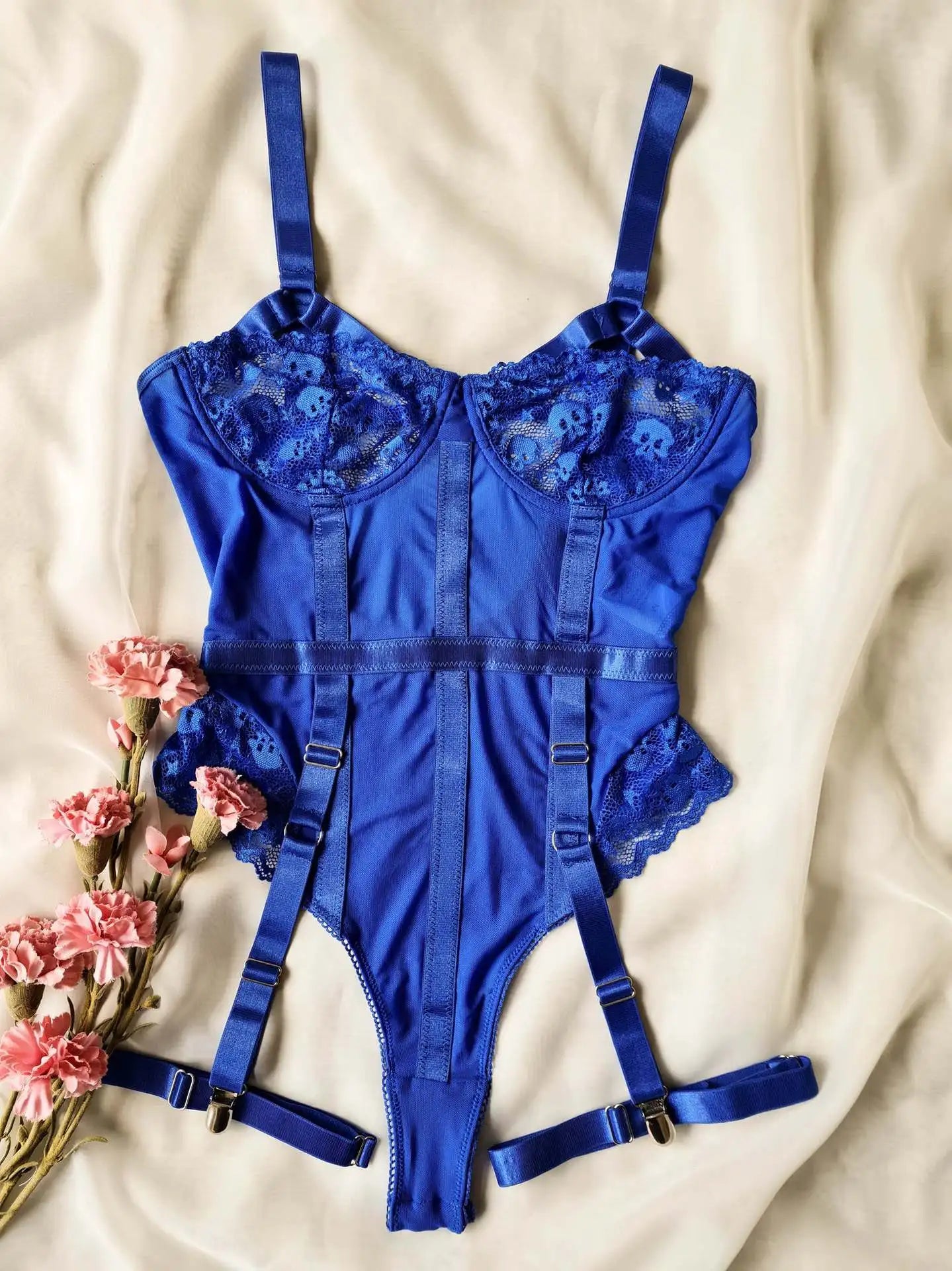 Sexy Lingerie Set Push Up Lace Garter Lingerie Set With Choker Women Intimates Underwire Bra And Thongs Ladies Underwear Set