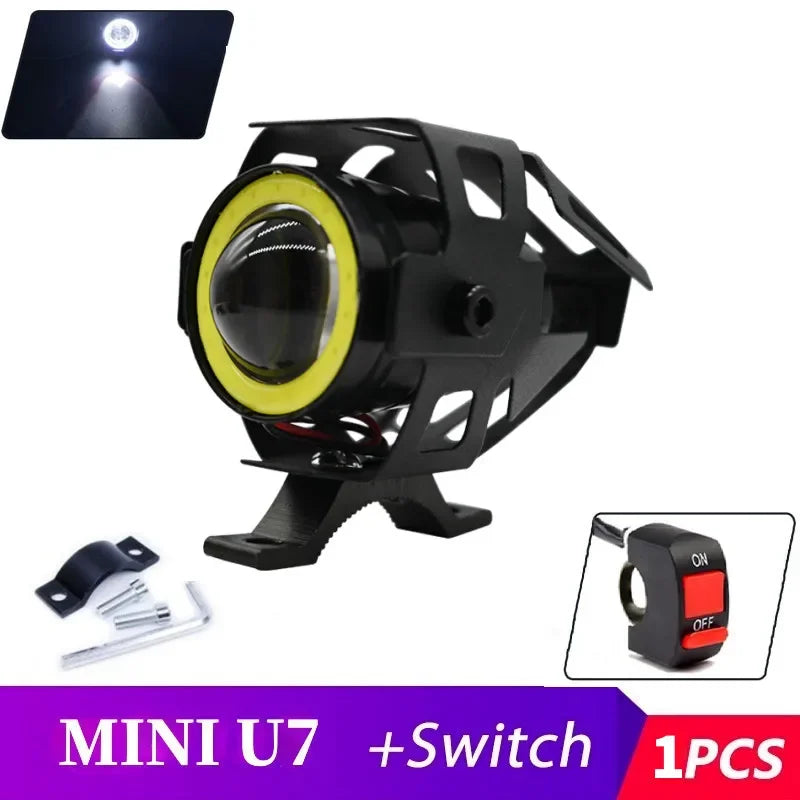 Super Bright Mini LED Motorcycle Headlight Work Light Angel Eye Headlamp Fog Spotlights Driving Lamp with ON/OFF Switch