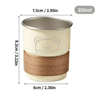 WORTHBUY 300ML Cute Little Bear Water Mug 304 Stainless Steel Coffee Cup With Wooden Anti Scald Pad Office Workers Tumbler