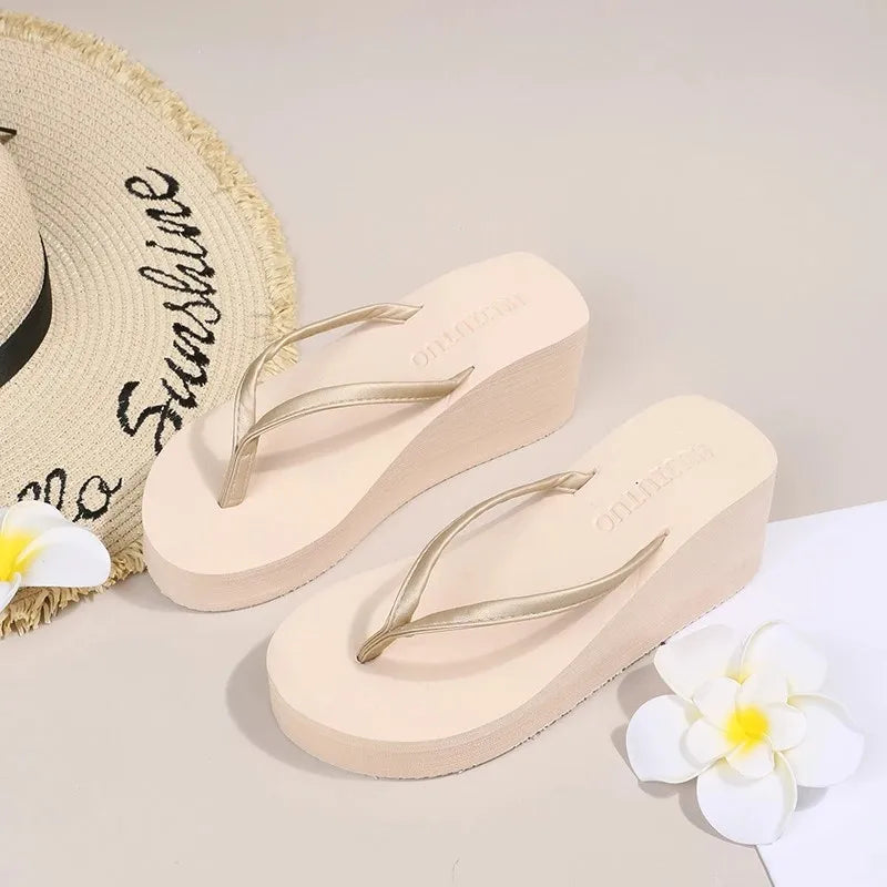 Summer Wedge Flip Flops for Women 2025 Fashion Clip Toe Platform Slippers Woman Lightweight Thick Bottom Non Slip Beach Sandals