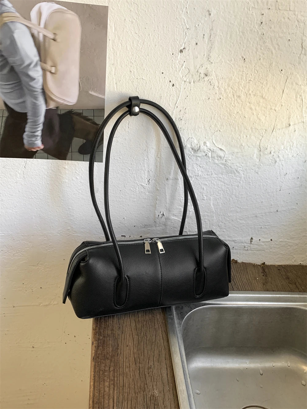 MOODS Retro Underarm Shoulder Bags For Women PU Leather Pure Color Commute Satchel Bag 2025 Winter New Luxury Designer Handbags