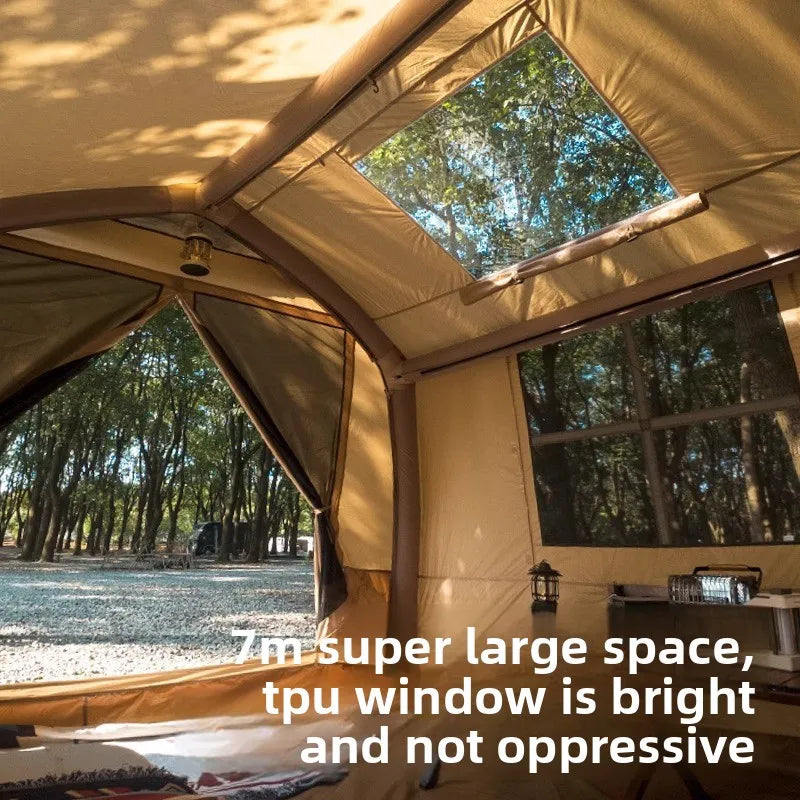 One-Button Inflatable House-Style Camping Tent, Rainproof Outdoor Overnight Family Tent with Bedroom and Living Area