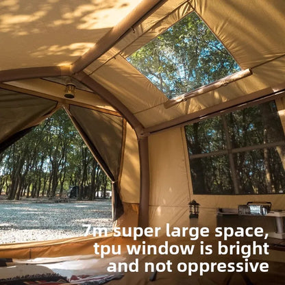 One-Button Inflatable House-Style Camping Tent, Rainproof Outdoor Overnight Family Tent with Bedroom and Living Area
