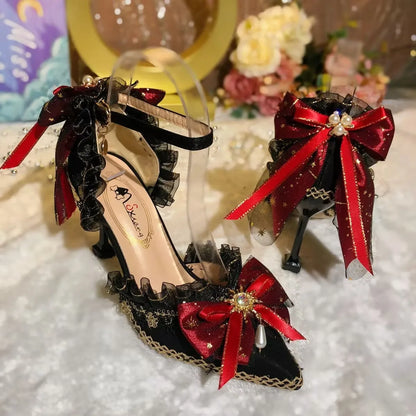 Lolita High Heels Luxury Bow Wedding Shoes Bride Pumps Gothic Style High Heels Jk Elegant Mary Jane Women's Shoes