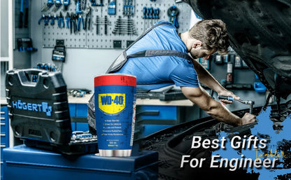 20Oz WD40 Stainless Steel Vacuum Tumbler Double Wall Insulated STP Engine Oil Filter Print with Straw and Lid Cold Hot drink cup