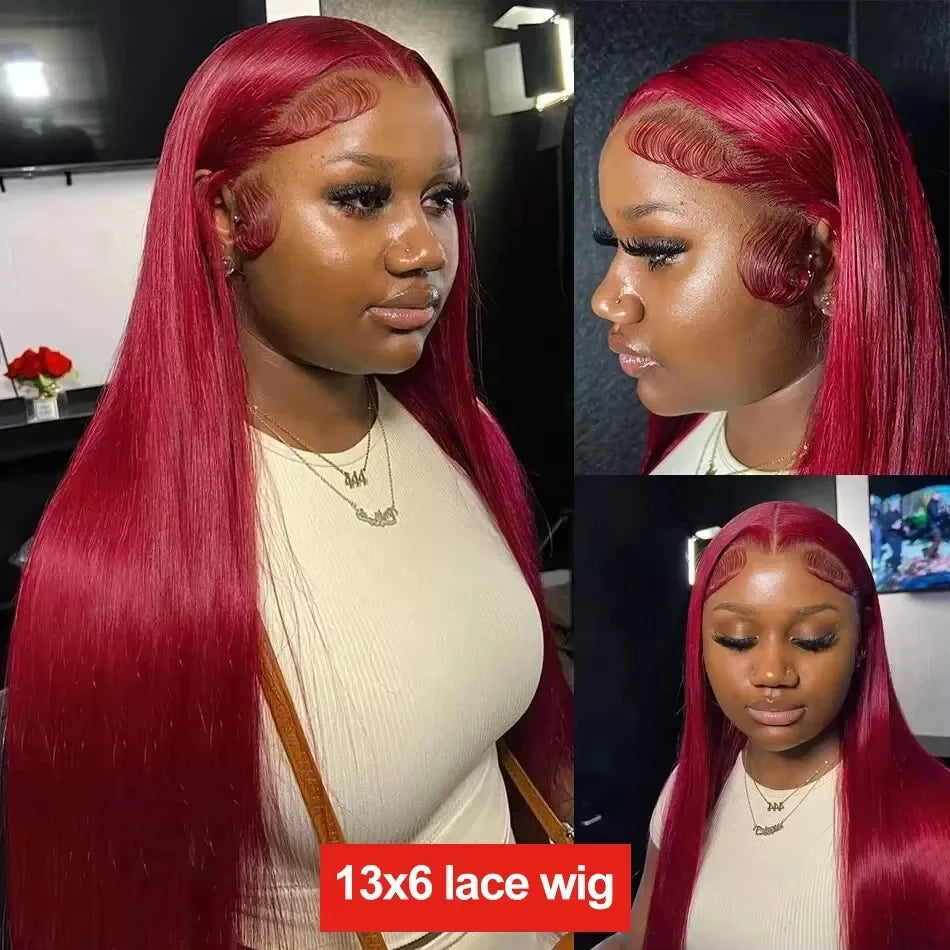 Bone Straight Human Hair Wigs Burgundy 13x6 Hd Lace Frontal Human Hair Wig 99j 13x4 Hd Lace Wigs 200% High Density 36 Inch