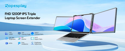 Dopesplay 14.1inch Laptops Screen Extender Triple Dual 1200P IPS Portable Monitor for Windows PC MacBook Chrome Laptop 13.3-17.3