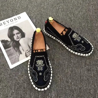 Old Beijing Cloth Shoes Embroidery Flower Social Guy Male Moccasin-Gommino Student Casual Shoes Fashion National Chinese Style