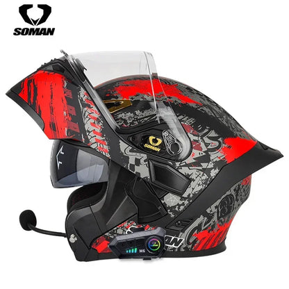 SOMAN Modular Helmet Flip Full Face Motorcycle Helmet Dual Visor Lens Racing Casco casque moto approved 오토바이핼멧
